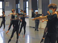 Mavin Khoo, of Akram Khan company, teaches a combination from Akram Khan’s XENOS to students at Chicago Academy for the Arts.